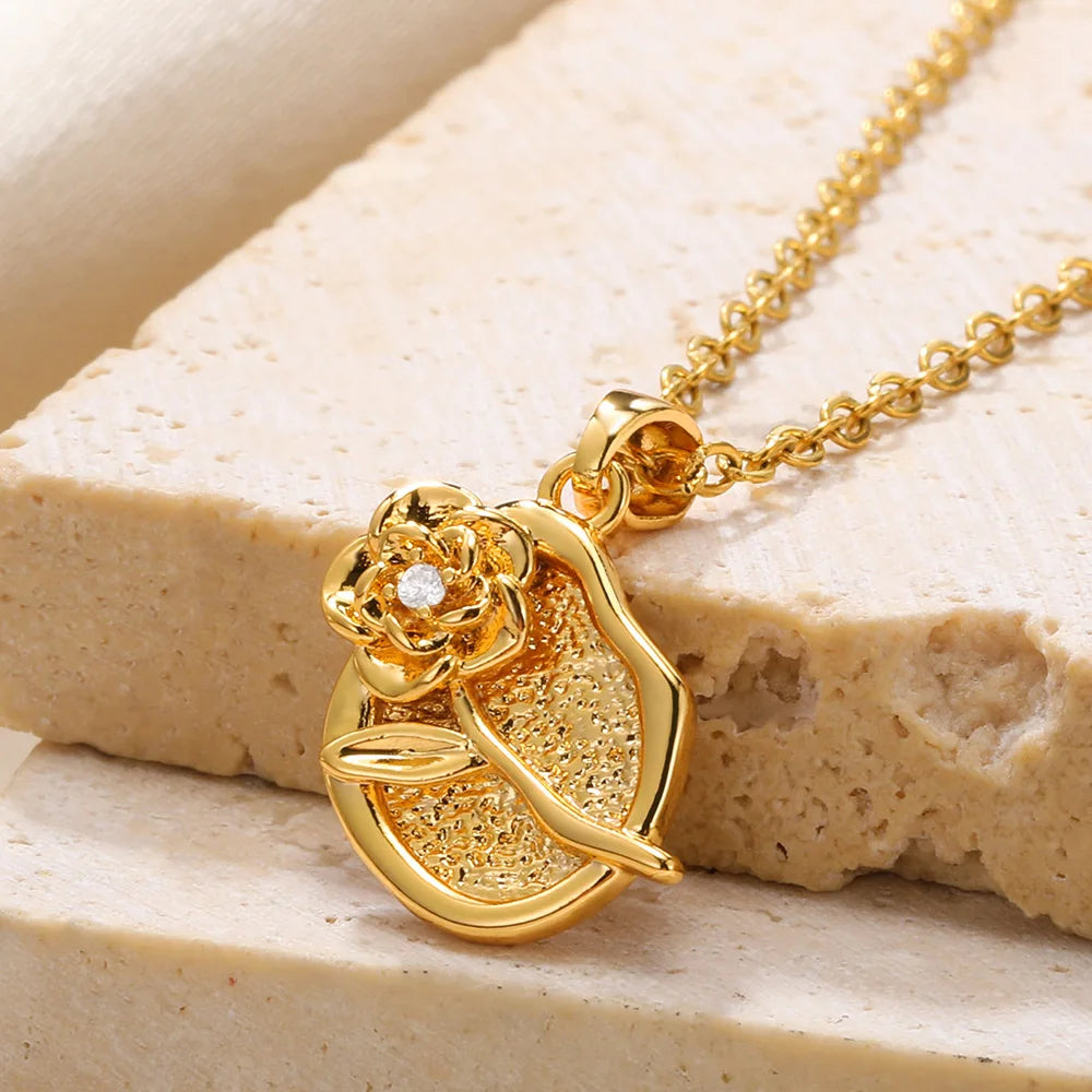 Rhinestone Necklace For Women Gold Color