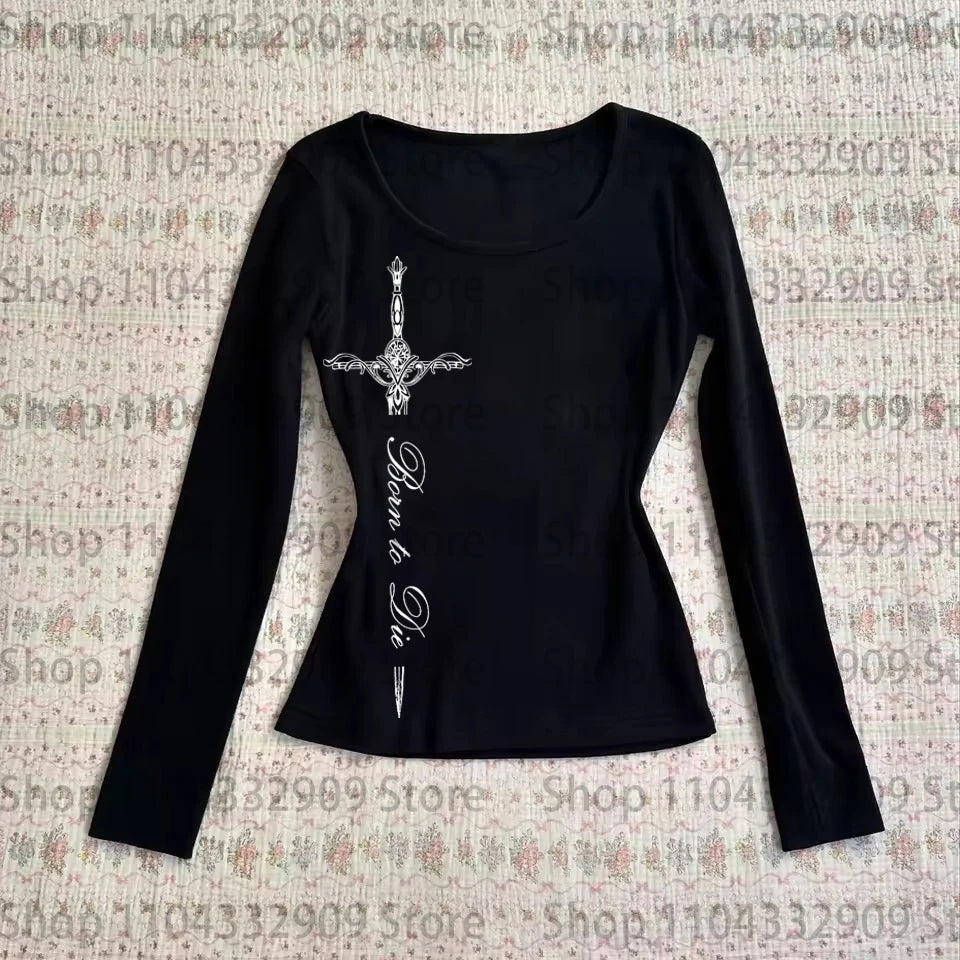 Gothic Printing Long Sleeve Tee