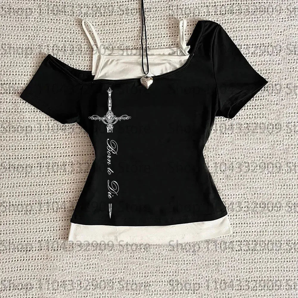 Gothic Printing Long Sleeve Tee