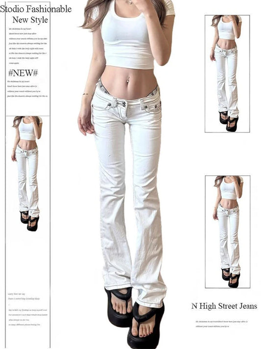 Low Rise White Flare Pants