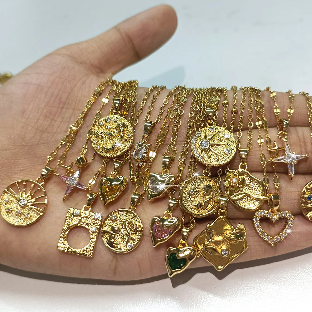 Rhinestone Necklace For Women Gold Color