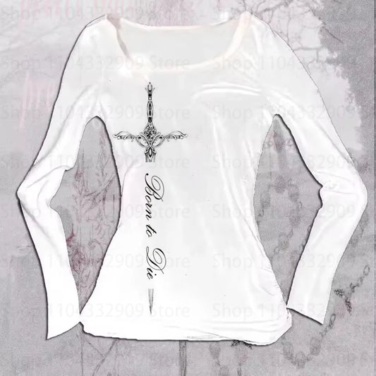 Gothic Printing Long Sleeve Tee